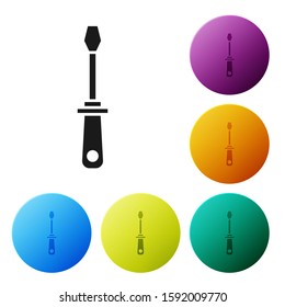 Black Screwdriver icon isolated on white background. Service tool symbol. Set icons colorful circle buttons. Vector Illustration