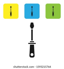 Black Screwdriver icon isolated on white background. Service tool symbol. Set icons colorful square buttons. Vector Illustration