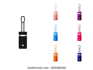 Black Screwdriver icon isolated on white background. Service tool symbol. Set icons colorful. Vector