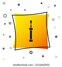 Black Screwdriver icon isolated on white background. Service tool symbol. Yellow square button. Vector