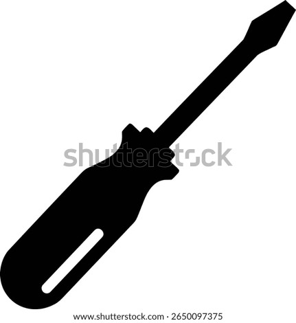 A black screwdriver is isolated on a white background, ready for use.