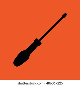 Black screwdriver vector icon. Orange background