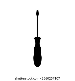 Black screwdriver vector illustration in a minimalist style with clean lines, perfect for modern design, branding, packaging, and tool-related decorative elements with a contemporary look.