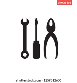 Black screwdriver, wrench & pilers tools icon, simple professional equipment flat design infographic pictogram vector, app logo web button ui ux interface elements isolated on white background