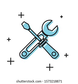 Black Screwdriver and wrench tools icon isolated on white background. Service tool symbol.  Vector Illustration