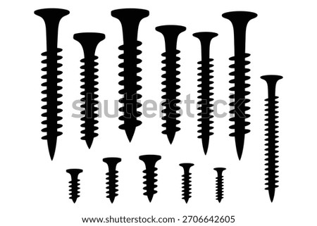 Black screws of varying sizes fasteners hardware
