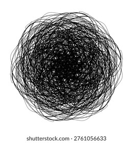 Black Scribble Ball - Abstract hand-drawn chaotic scribble circle on white background, ideal for stress, mess, confusion, and creative concepts