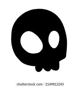 Black scribble dead cartoon skull sketch doodle in comic style monochrome clip art silhouette.