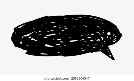 Black scribble speech bubble on white background. Scribble bubble for text. Speech bubble illustration. Scribble art for communication design. Communication vector element.