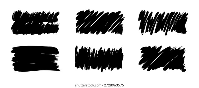Trazos de pincel garabateados negros sobre fondo blanco. Pintura Abstractas y conjunto de resaltado para elemento de Diseño gráfico. Textura creativa.