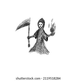 Black Scribbles depict a scary Phantom figure with a weapon