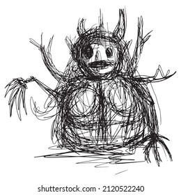 Black scribbles depicting ghost figures