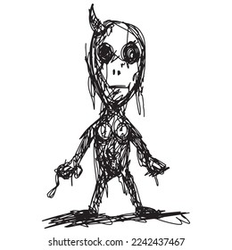Black scribbles depicting ghost figures