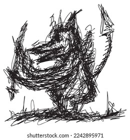Black scribbles depicting ghost figures