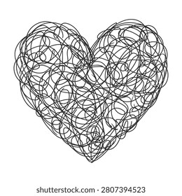 Black scribbles forming a heart on white background, symbolizing love and affection