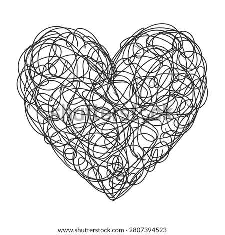 Black scribbles forming a heart on white background, symbolizing love and affection