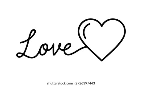 Texto preto de script de amor com símbolo de coração