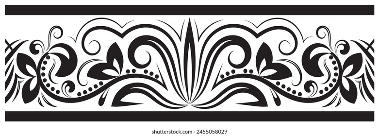 Black scroll flower border on white background. Floral pattern vector illustration eps-10