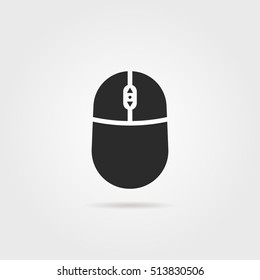 black scrolling icon with shadow. concept of device emblem, clicking, pc mouse, communication, user traffic control, tech, hardware. flat style trend modern logotype graphic design on white background