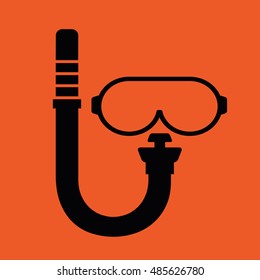 Black scuba diving mask icon vector illustration. Orange background