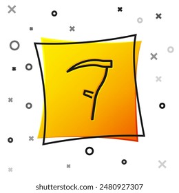 Black Scythe icon isolated on white background. Happy Halloween party. Yellow square button. Vector