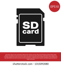 Black SD card icon isolated on white background. Memory card. Adapter icon. Vector Illustration