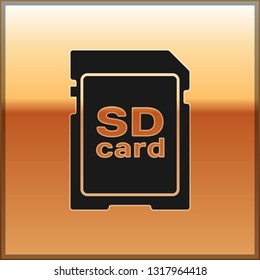 Black SD card icon isolated on gold background. Memory card. Adapter icon. Vector Illustration