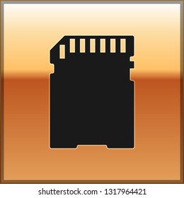 Black SD card icon isolated on gold background. Memory card. Adapter icon. Vector Illustration