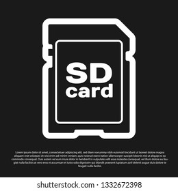 Black SD card icon isolated on black background. Memory card. Adapter icon. Vector Illustration