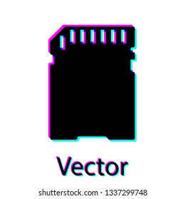 Black SD card icon isolated on white background. Memory card. Adapter icon. Vector Illustration