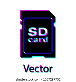 Black SD card icon isolated on white background. Memory card. Adapter icon. Vector Illustration