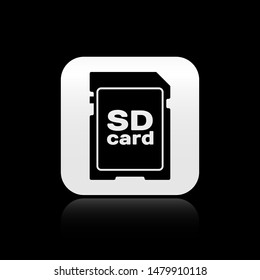 Black SD card icon isolated on black background. Memory card. square button. Vector Illustration