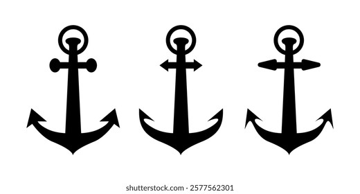 Black sea anchor icon set