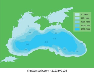 Ilustración del vector Mapa de profundidad del mar negro 