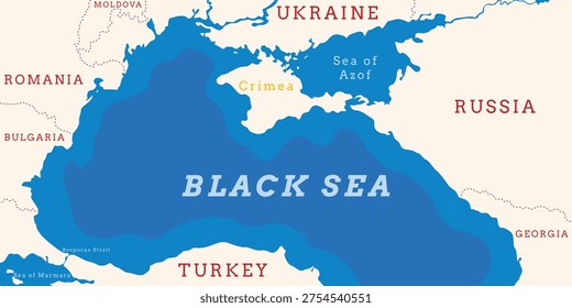 Black Sea map background. Crimea war. Ukraine and Russia