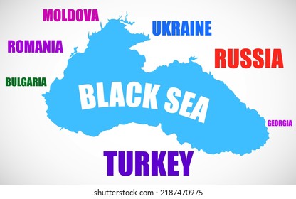 Black Sea. Map boundaries of Black Sea with other countries. Vector illustration