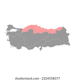 Black sea region map, administrative divisions of Turkey. Vector illustration.