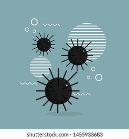 Black Sea urchin, sea creature in flat design. character vector illustration.