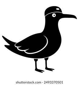 Black Seabird with Cap Silhouette Vector Illustration.