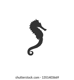 black sea-horse or hippocampus  on white background. Marine seahorse simple icon. Vector illustration. Ocean symbol
