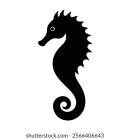Black Seahorse Icon - Ocean Wildlife Graphic Illustration