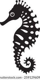 Black Seahorse Silhouette Vector Illustration Isolated on White Background
