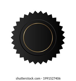Black seal badge, ribbons isolated on white background.