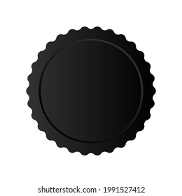 Black seal badge, ribbons isolated on white background.