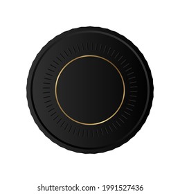 Black seal badge, ribbons isolated on white background.