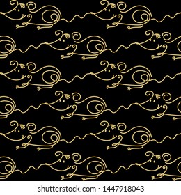 black seamless background with linear Golden mice in the form of figure 2020. the symbol of 2020 in the Eastern calendar