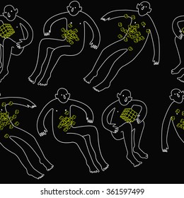 Black seamless  background with man flying in weightless