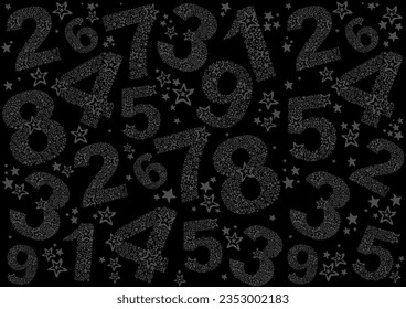Black Seamless background with numbers. Seamless pattern with numbers for school design. Excellent print on wrapping paper. Good for textile fabric design, wrapping paper and website wallpapers.