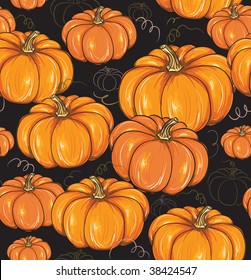 Black seamless background with pumpkins