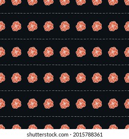 
Fondo negro sin costuras con flores rojas al estilo de los doodles